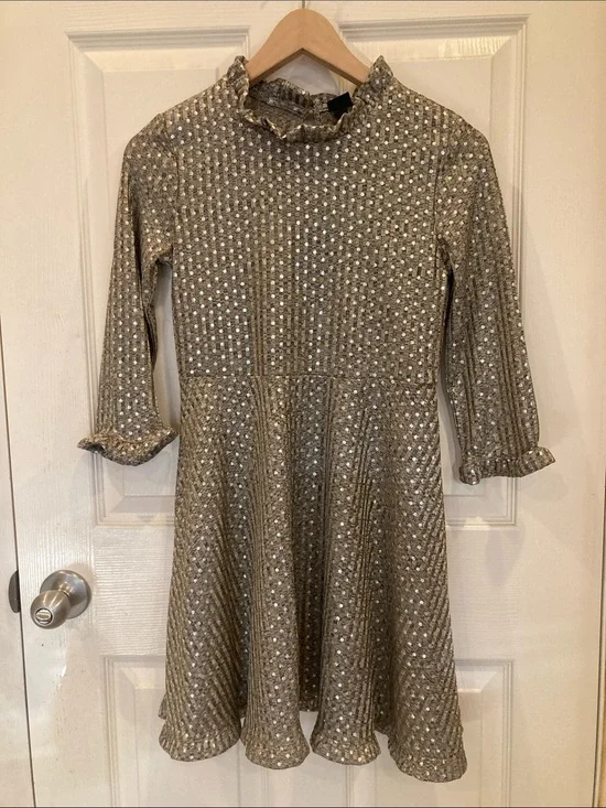 art class Girls' Metallic Gold Polka Sequin Fit-and-Flare Dress