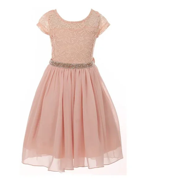 Big Girls Lace Easter Graduation Party Casual Flower Girl Dress Blush 14 New