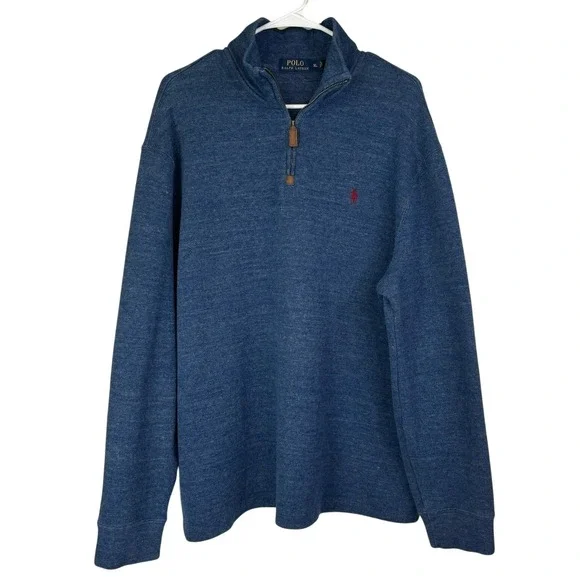 Polo Ralph Lauren Quarter Zip Pullover Sweater Mens XL Blue Preppy Old Money