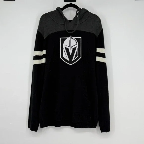 NHL Vegas Golden‎ Knights Mens Large Black Knit Hooded Sweater RN15763 CA00153