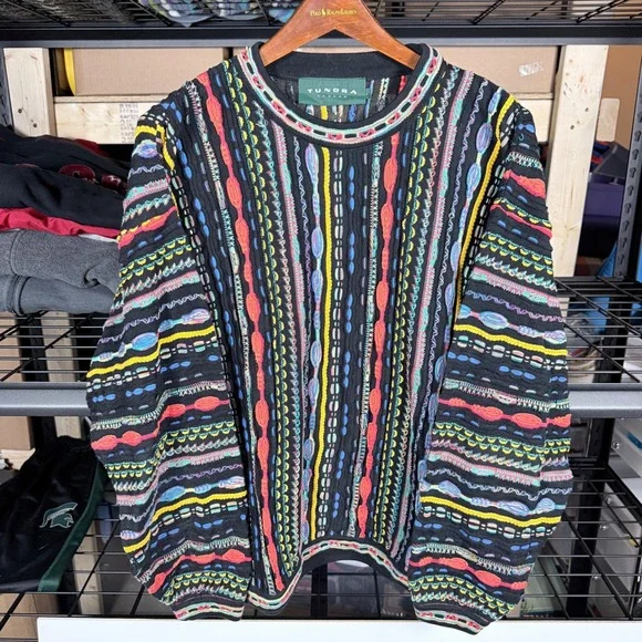 TUNDRA CANADA Mens Black Multi Color‎ Knit Sweater Crewneck Long Sleeve Size L