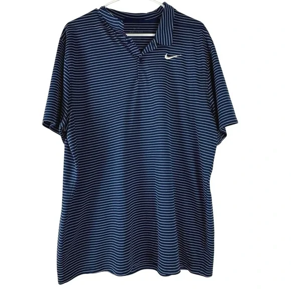 Nike Golf Polo Shirt Men Navy Dri-Fit Striped XL Athletic Activewear Outdoor