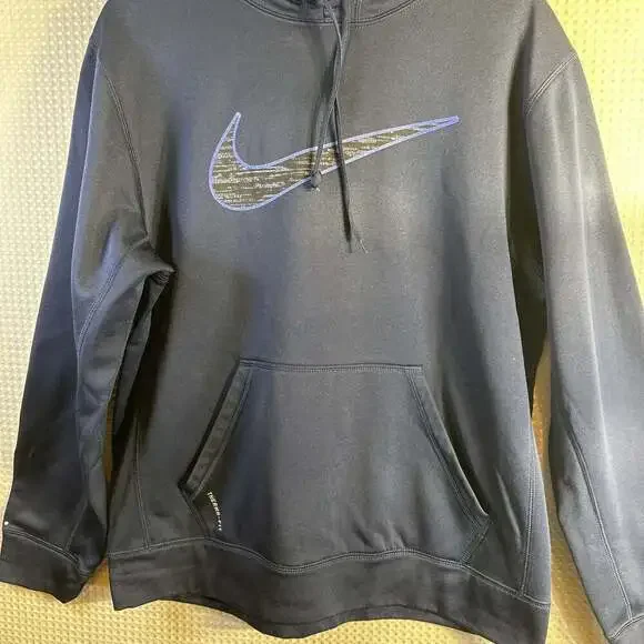 Nike Men's Therma-Fit Blue Pullover Hoodie with Center Swoosh Logo