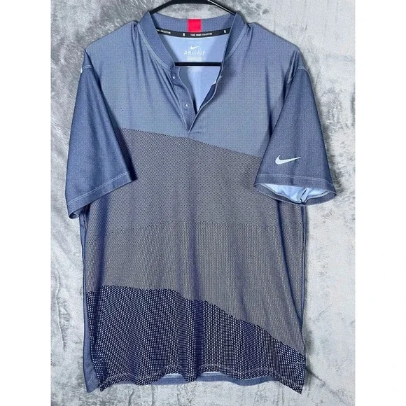 Nike Tiger Woods Golf Men's Blade Collar Shirt Blue Print Size Medium