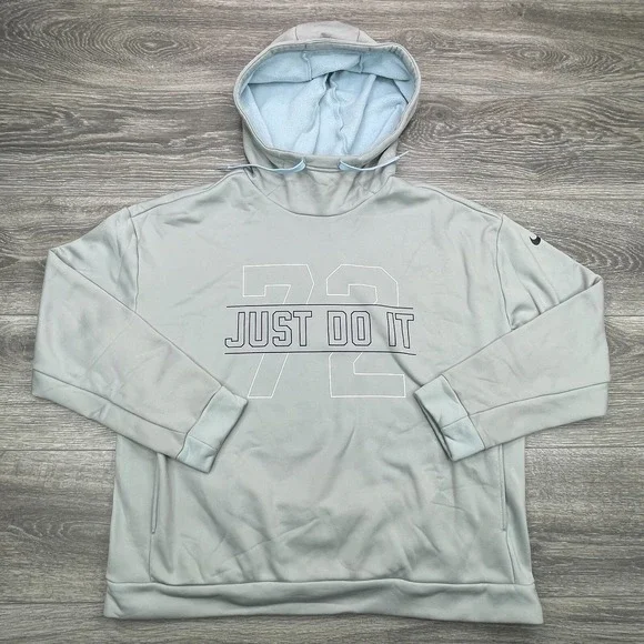 Nike Hoodie Mens Medium Slate Gray Swoosh Spell out Fleece Just Do It Fleece