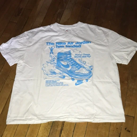 Nike White T-Shirt with Blue Air Jordan Sneaker Graphic