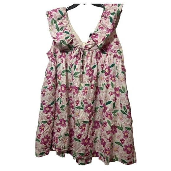 ARULA Pink and Green Ruffled Babydoll Dress