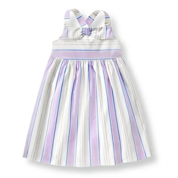 Janie and Jack Pastel Stripe Bow Dress Size 4 Girls Easter Spring Summer Cotton