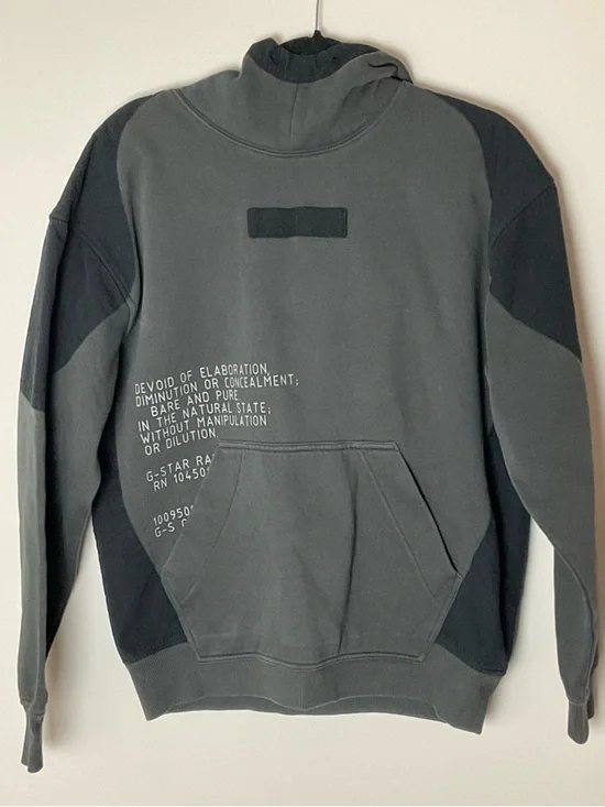 G-Star Two-Tone Charcoal & Black Mix Graphic Hoodie Cyberpunk Streetwear Rare M