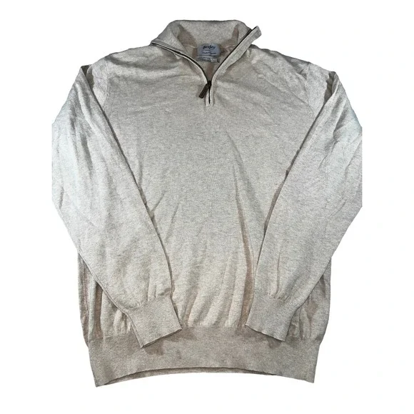 Bexley Mens Quarter Zip Sweater Size‎ Medium Beige Cotton Cashmere Double Fill