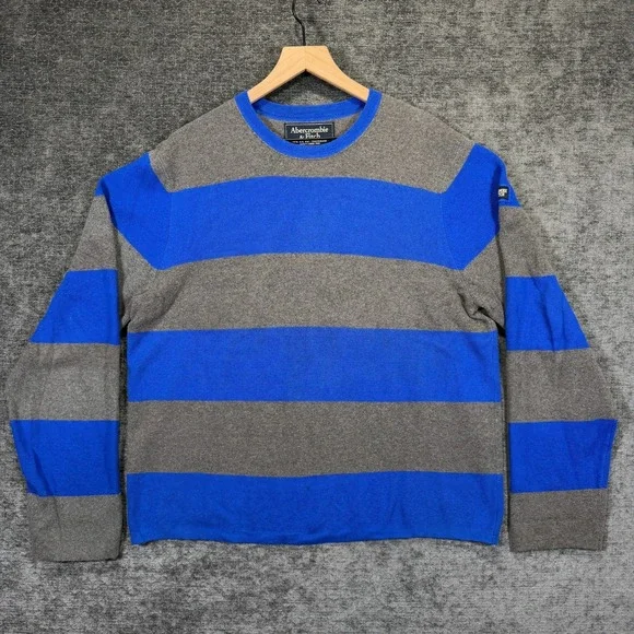 Abercrombie & Fitch Vintage Y2K Striped Crewneck Sweater Blue Gray Size M