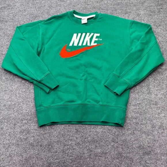 Nike Mens Green Embroidered Logo Crewneck Sweatshirt Swoosh Cotton Size S