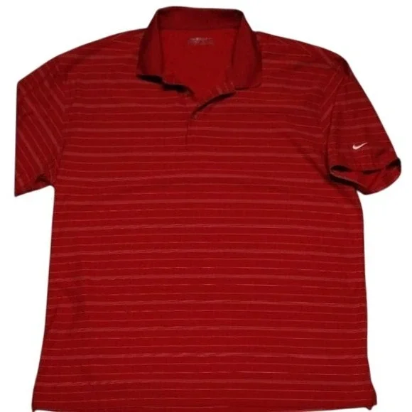 Nike Golf Polo Shirt Dri-FIT Striped Athletic‎ Red XL