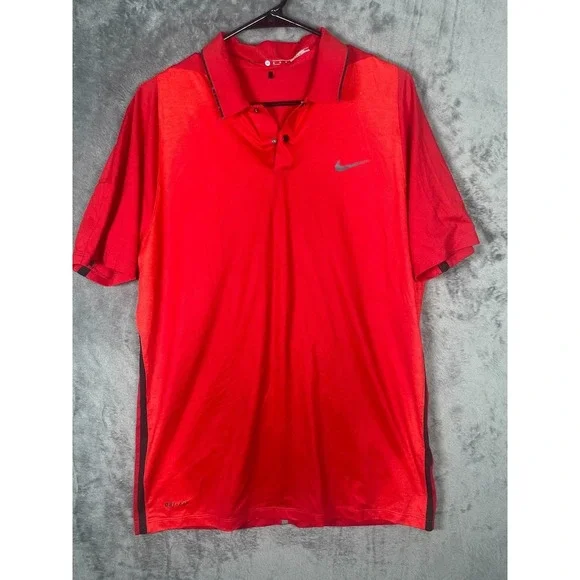 Nike Golf Tiger Woods Men's Polo Shirt Red Silver Size Medium