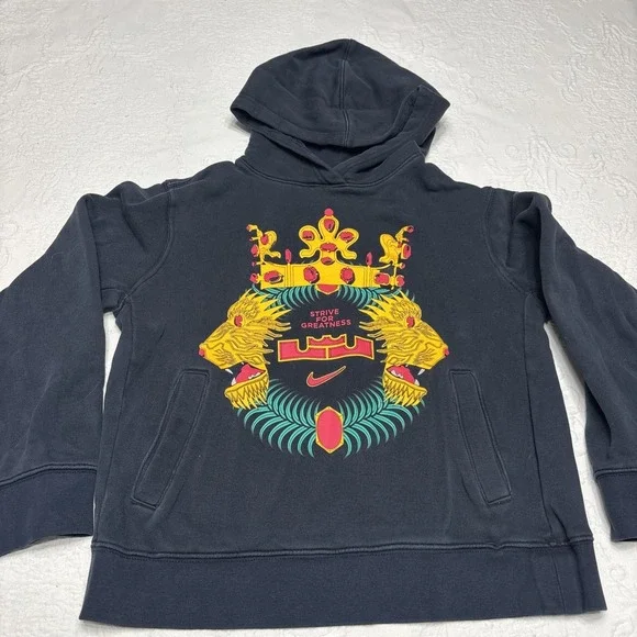 Nike LeBron James Crowned Lion Pullover Hoodie Blk/Gold/Red Kids Medium
