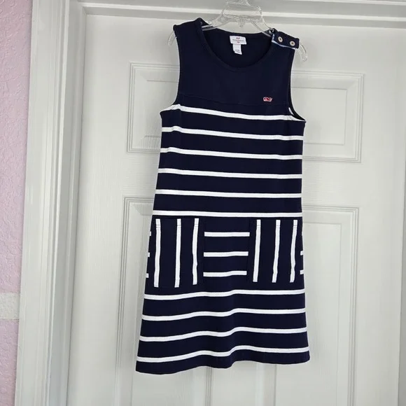 Vineyard Vines For Target Girls Nautical Navy Blue Tank Striped Dress Size M 7/8