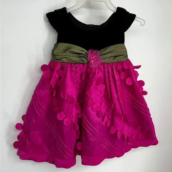 Iris & Ivy Baby Girls 18M Black Velvet‎ Pink Flower Party Dress