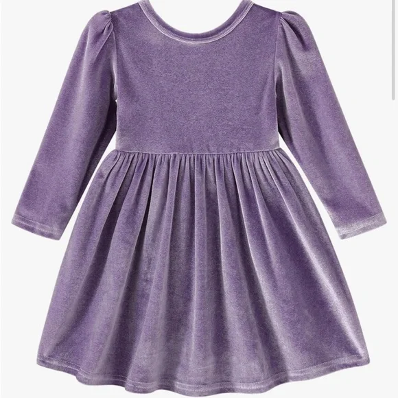 Girl’s Long Sleeve Velvet Dress in Purple