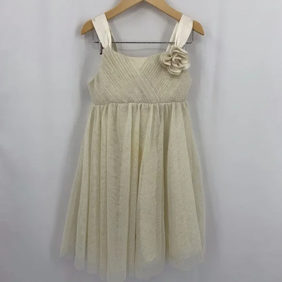 Chiffon ivory dress gold metallic‎ micro dots 5-6