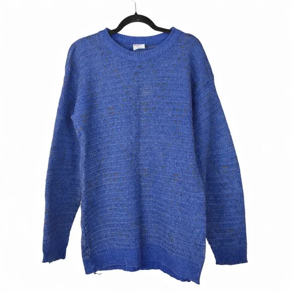 Vintage Forum Made in Italy Blue Wool Blend Geometric Textured Sweater Mens S