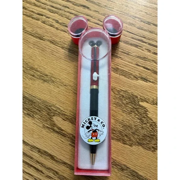 Vintage Disney Mickey & Co Ballpoint Pen Red Black Mickey Ear Case Collectible