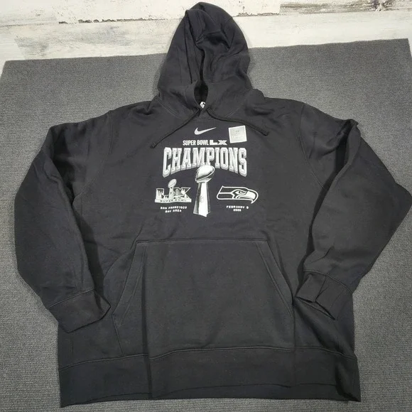 Nike Seattle Seahawks Super Bowl LX Champions Mens XXL Black Hoodie NWT