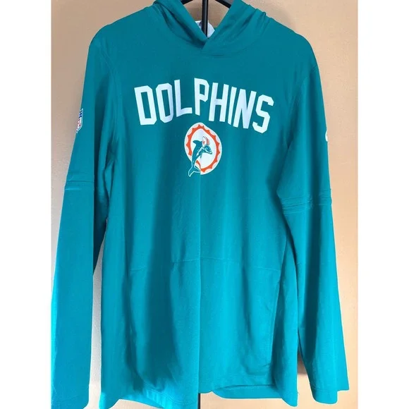 Nike NFL Miami Dolphins Dri-FIT Hoodie Aqua Teal Mens Large Lightweight L