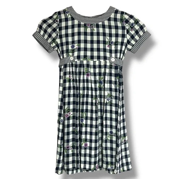 Vintage S.L.‎ Fashions Girls Dress Size 4 Made in USA Checkered Floral Print
