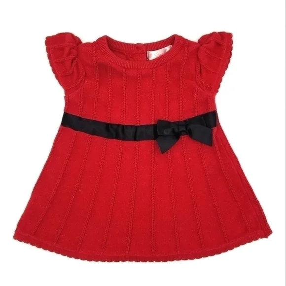 Cherokee Red Knit Dress Holiday Bow 6-9m