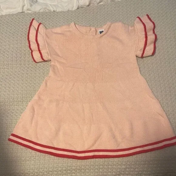 Janie and Jack NWOT Pink Knit Dress with Red Trim (6-12months)