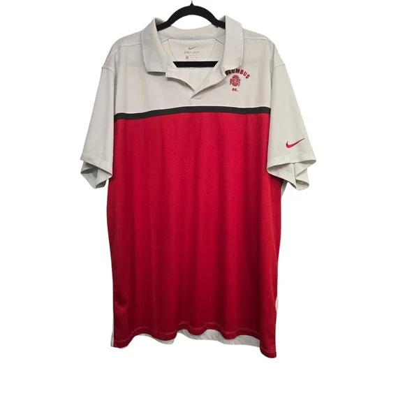Nike Dri-FIT Ohio State Buckeyes Columbus Polo Shirt Men's 2XL Red White Golf