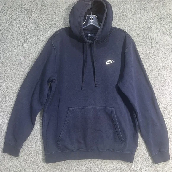 VTG Nike Sweater Men's Size L Blue Hoodie Blue Tag Embroidered Logo Pullover 80s