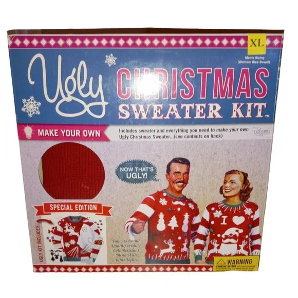 NIB Ugly Christmas Sweater Kit Size XL Red Sealed Special Edition Includes Decor