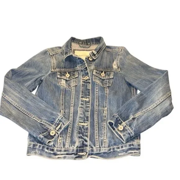 Abercrombie Fitch Jean Jacket Girls Kids Size XL Blue Distressed Denim
