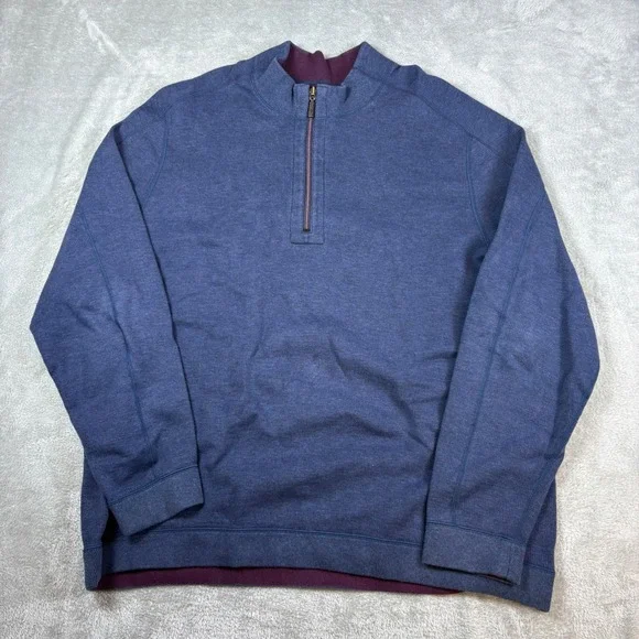 Tommy Bahama Sweater Mens XXL Quarter Zip Pullover Blue Marlin Logo Casual
