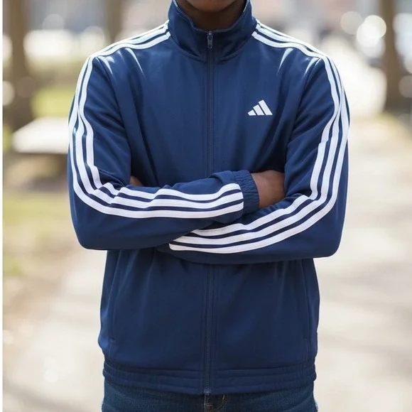 Adidas Kids Navy Blue Full Zip‎ 3-Stripe Track Jacket Size Medium M 12-14