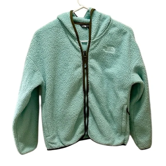 The North Face sherpa fleece camp layer hooded jacket Girls Large 14/16 teal
