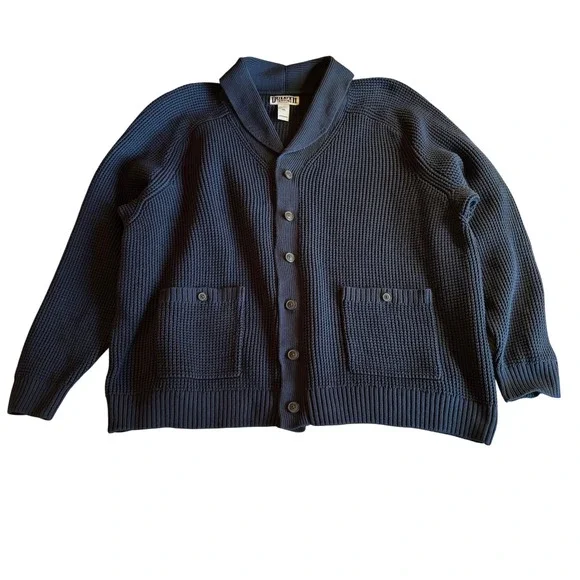 Duluth Trading Co Burly Retirement Shawl Collar Waffle Cardigan‎ Navy 3XL