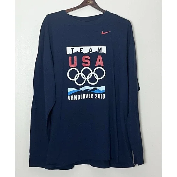 Nike Team USA T-Shirt‎ Men's XXL Navy Blue Loose Fit Olympics Vancouver 2010