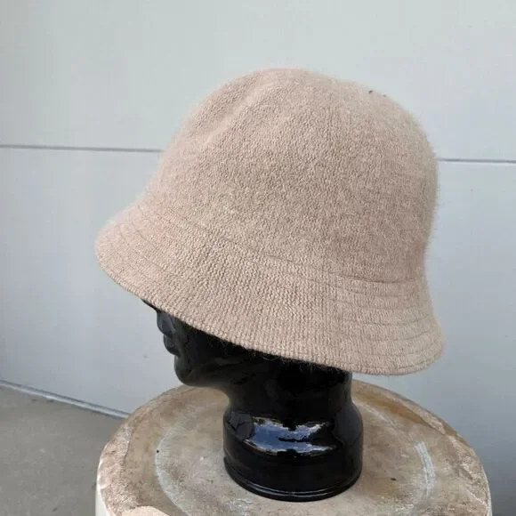 VTG Angora Wool Blend Bucket Hat Beige 90s Soft Slouchy OS