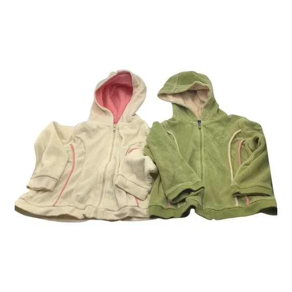Lot of 2 Greendog Hoodies Baby Girl Size 24M Zip Up‎ Pink & Green Cotton Blend