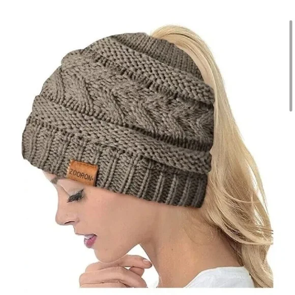 Zooron Ponytail Beanie Hat | New in Packaging | Taupe