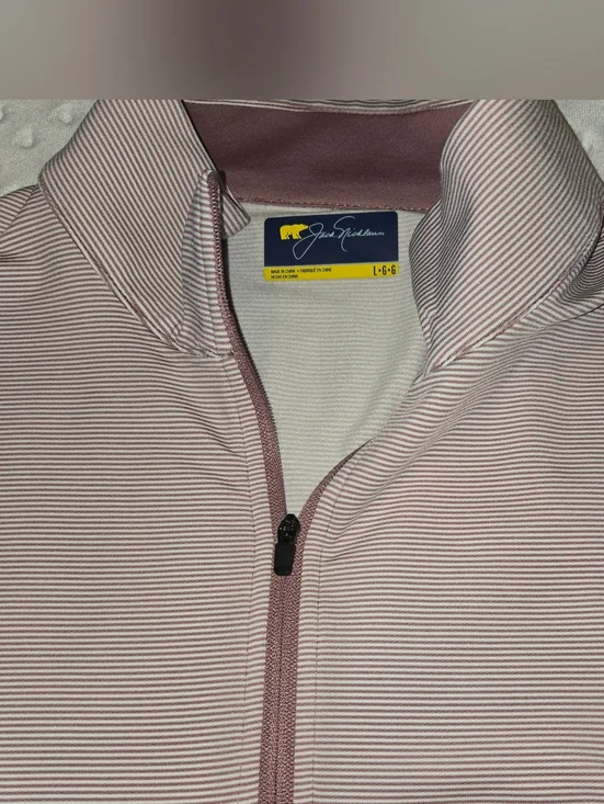 Jack Nicklaus L Long Sleeve 1/4 Zip Golf Polo Shirt Light Red Striped Logo