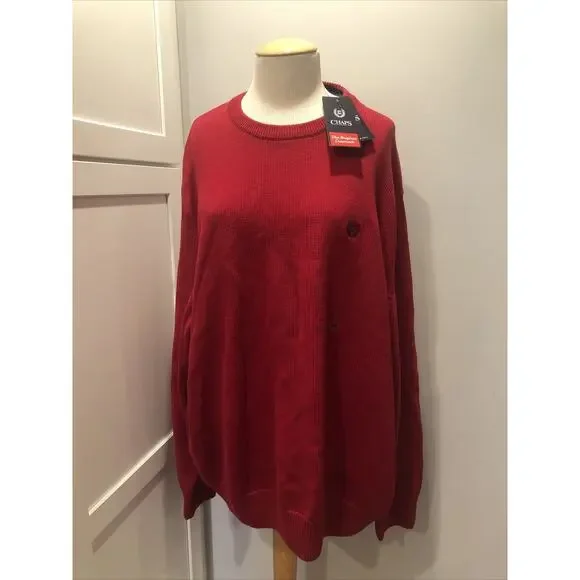 Chaps Sweater Mens Size 2XB Red Knit Crewneck Long Sleeve New Embroidered‎ Logo