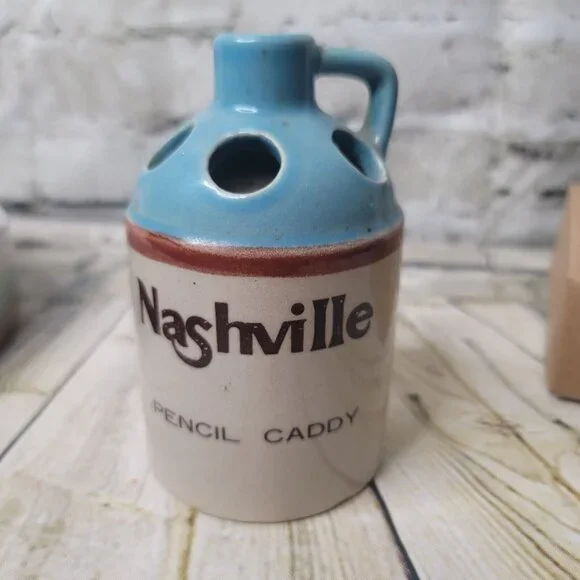 Vtg Ceramic Mini Water Jug Pencil Caddy From Nashville 5.25” Tall Souvenir