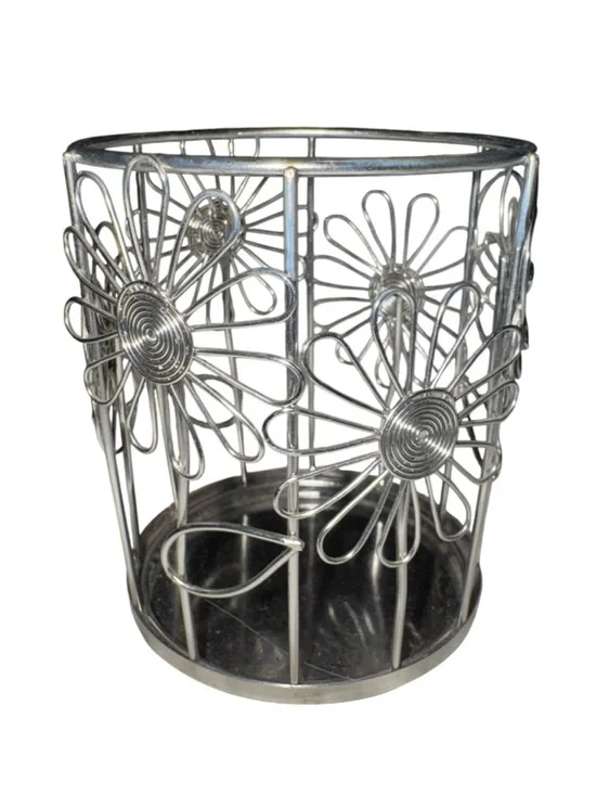 Silver Floral Wire Utensil or Pencil Holder
