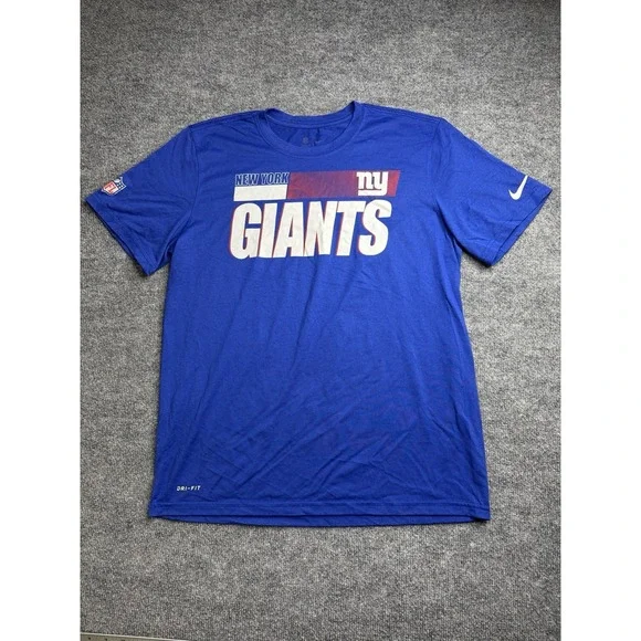 New York Giants football T shirt mens Large Nike blue athletic dri fit nfl
