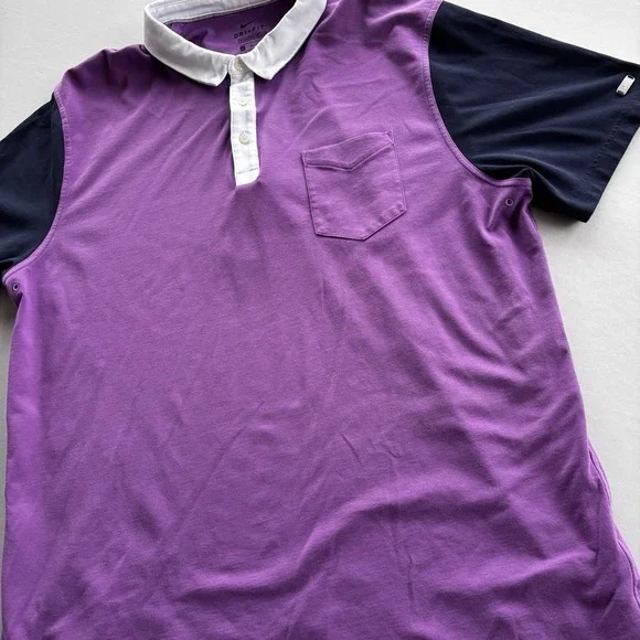 Nike Dri-FIT Polo Shirt XL Purple Navy Colorblock Pocket Standard Fit‎