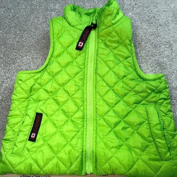 Canada Weathergear Kids Lime Green Quilted Fleece Lined Puffer Vest Size 24M