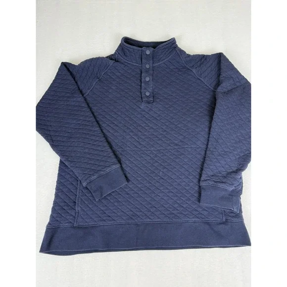 Eddie Bauer Sweater Mens L Blue Midweight Quarter Snap Mock‎ Quilted Pullover